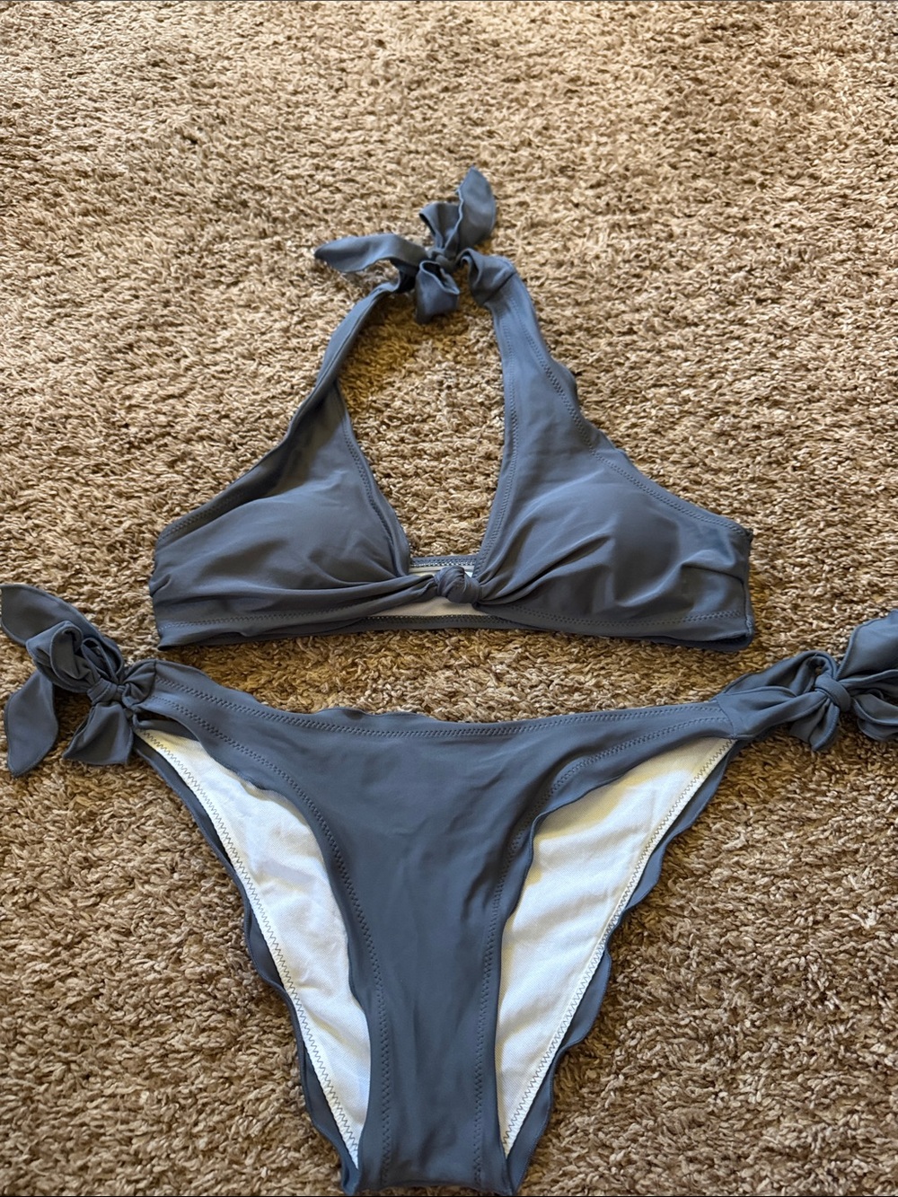 Gray Halter Tie Bikini Set